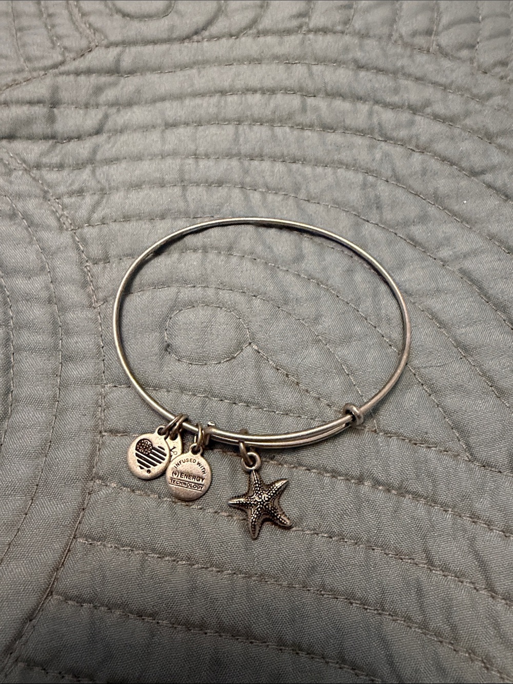 Alex and Ani Silver Starfish Charm Bracelet with Tag Charms